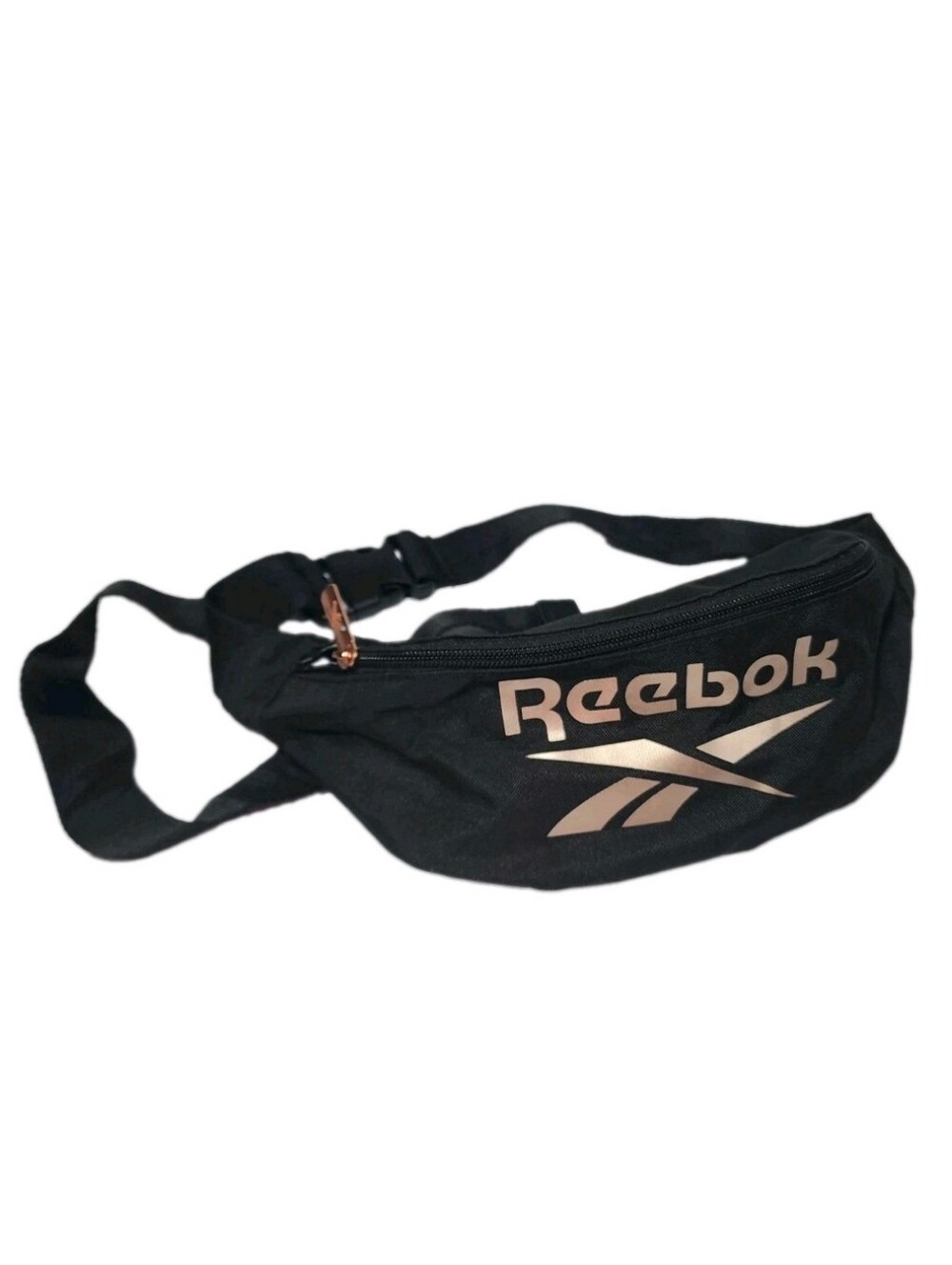 Reebok Fanny Pack Black With Rose Gold Logo Accents Waist Belt Purse Adjustable